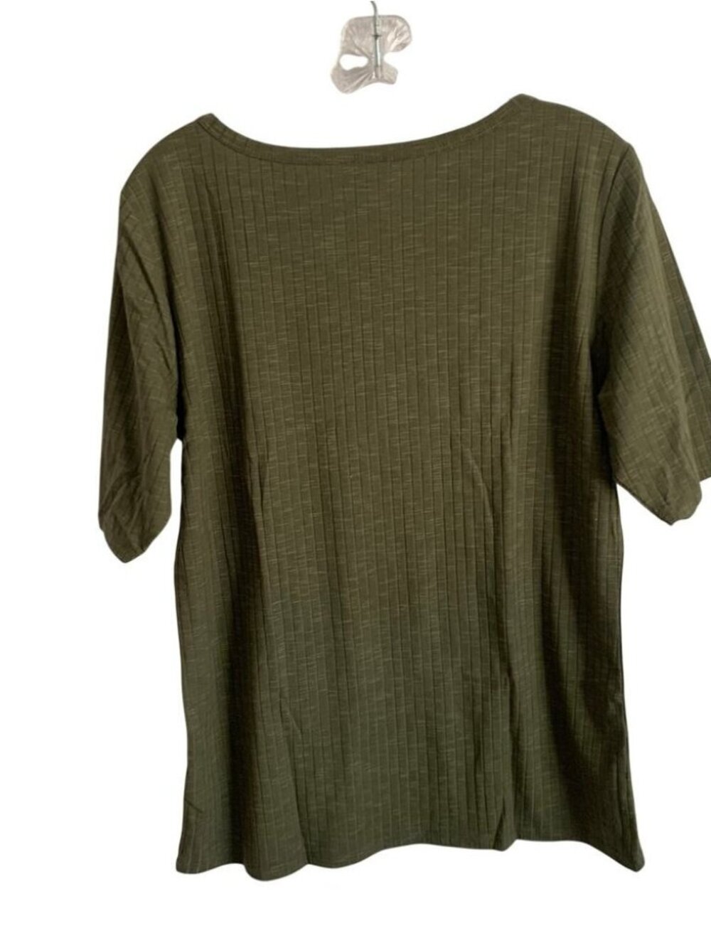 Womens XL Hunter Green Scoop Neck Ribbed Tee T Shirt - Picture 2 of 2